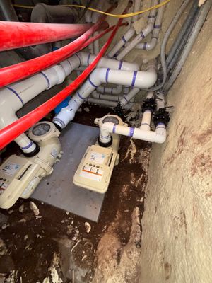 Red pipe means a special line — here it's feeding a slide